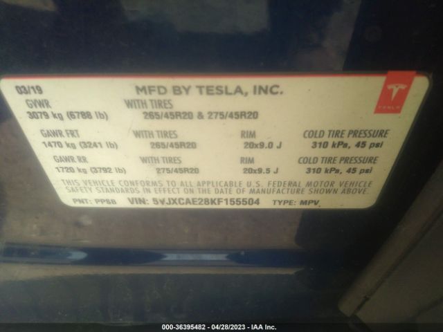 5YJXCAE28KF155504 Tesla MODEL X