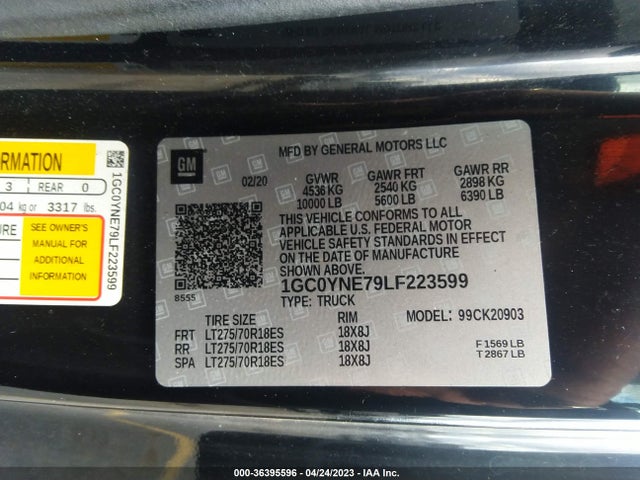 2020 CHEVROLET SILVERADO 2500HD LT VIN: 1GC0YNE79LF223599