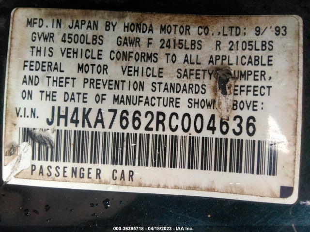 1994 ACURA LEGEND L VIN: JH4KA7662RC004636