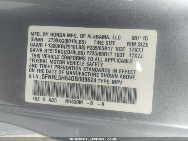 Honda Odyssey Ex-l 2016 5FNRL5H64GB009624 Image 10