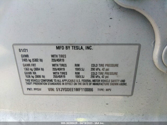 Tesla Model Y Long Range 2021 5YJYGDEE1MF110086 Image 9