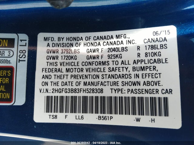Honda Civic Coupe Ex 2015 2HGFG3B83FH528308 Image 9