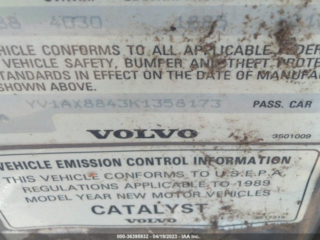1989 VOLVO 244 DL/GL VIN: YV1AX8843K1358173