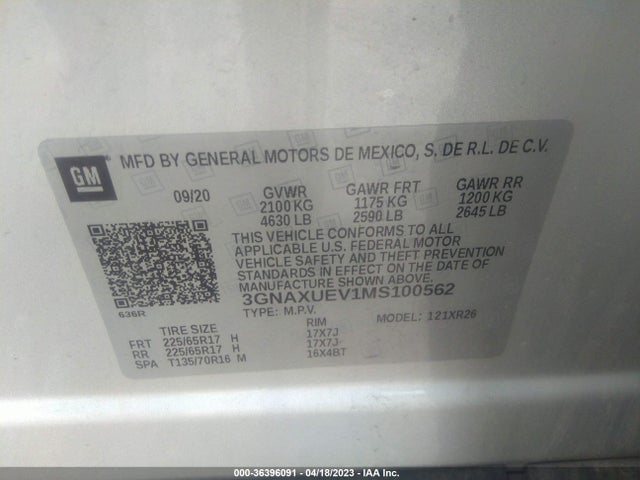 Chevrolet EQUINOX LT 2021 3GNAXUEV1MS100562 Image 9