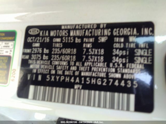 5XYPH4A15HG274435 KIA SORENTO EX