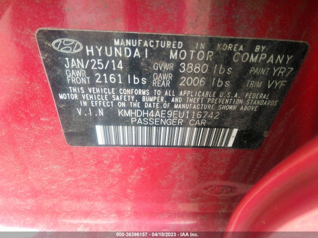 Hyundai ELANTRA SE 2014 KMHDH4AE9EU116742 Image 9