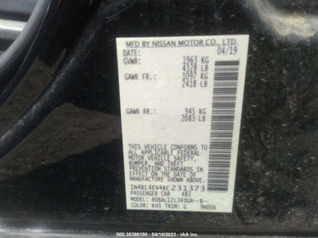 1N4BL4EV4KC231373 Nissan Altima 2.5 Sl