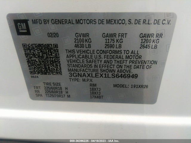 Chevrolet EQUINOX LT 2020 3GNAXLEX1LS646949 Image 10