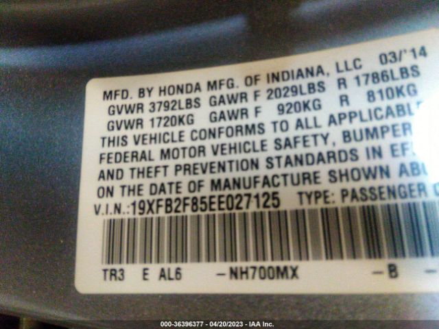 19XFB2F85EE027125 Honda Civic Sedan Ex