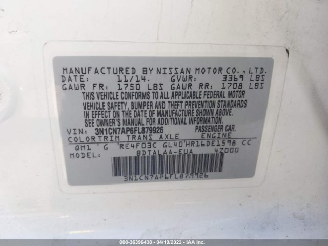 3N1CN7AP6FL879926 Nissan VERSA S