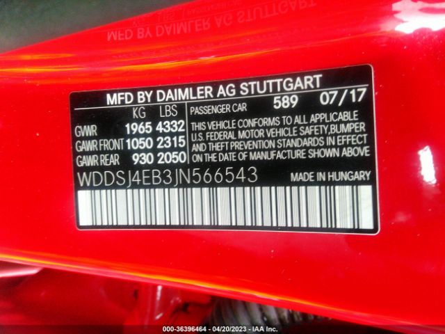 WDDSJ4EB3JN566543 Mercedes-Benz Cla Cla 250