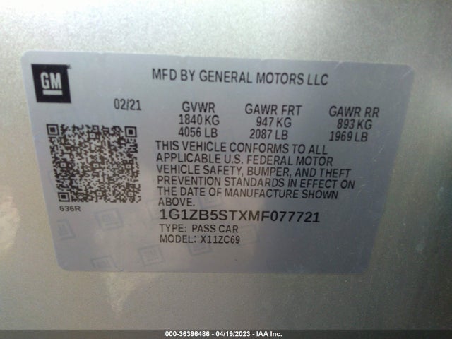 Chevrolet MALIBU LS 2021 1G1ZB5STXMF077721 Image 9