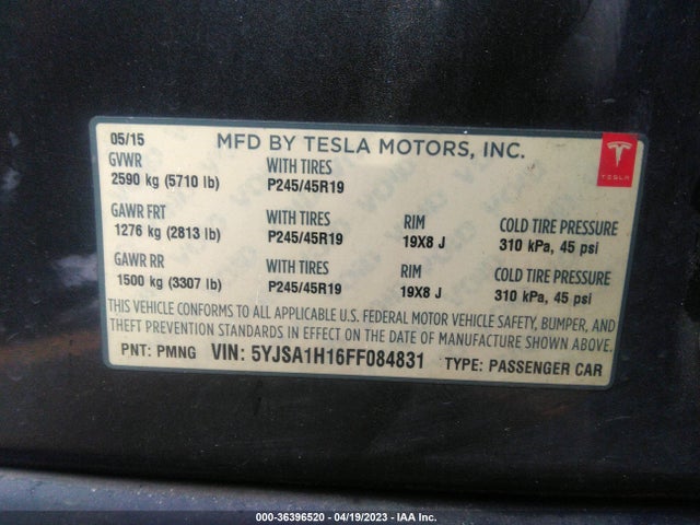 5YJSA1H16FF084831 Tesla Model S Kwh Battery