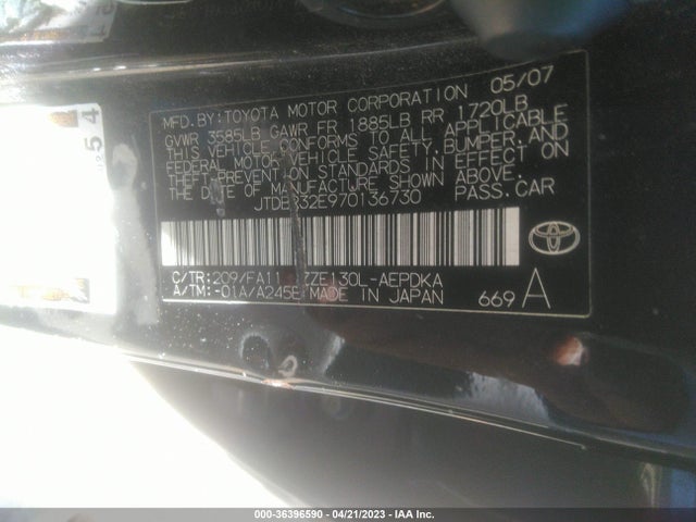 2007 TOYOTA COROLLA CE VIN: JTDBR32E970136730