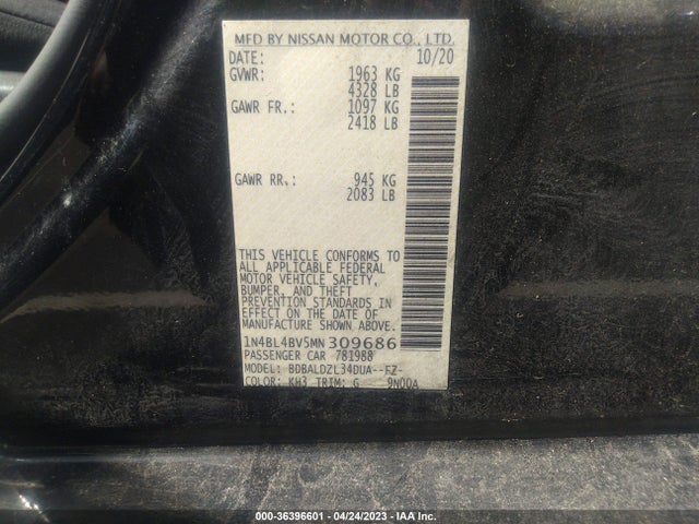 2021 NISSAN ALTIMA 2.5 S VIN: 1N4BL4BV5MN309686