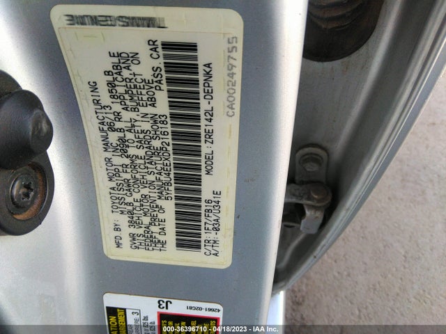 2013 TOYOTA COROLLA L/LE/S VIN: 5YFBU4EEXDP216183