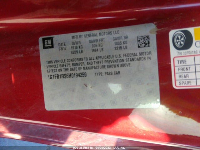 Chevrolet Camaro 1lt 2017 1G1FB1RS6H0194259 Image 10