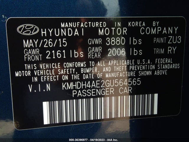 Hyundai Elantra Value Edition 2016 KMHDH4AE2GU564565 Image 11