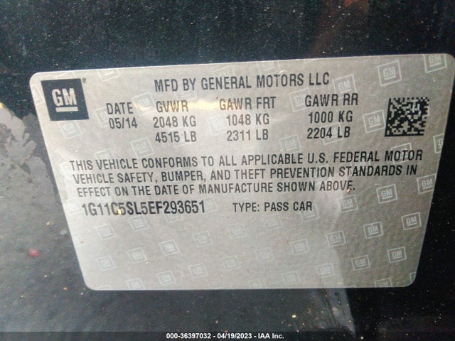 2014 CHEVROLET MALIBU LT VIN: 1G11C5SL5EF293651