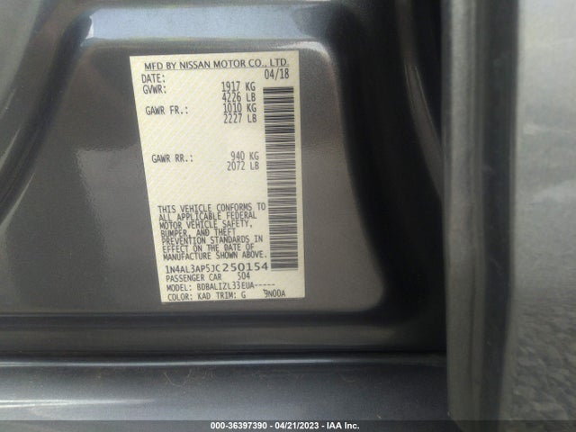 Nissan Altima 2.5 Sv 2018 1N4AL3AP5JC250154 Image 9
