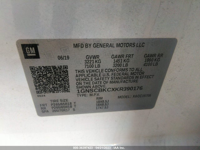 Aukcja sprzedaży 2019 Chevrolet Tahoe Lt, vin: 1GNSCBKCXKR390176, numer aukcji: 36397423
