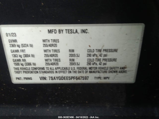7SAYGDEE5PF647597 Tesla Model Y Long Range