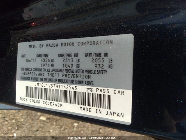 2017 MAZDA MAZDA6 TOURING VIN: JM1GL1V57H1142545