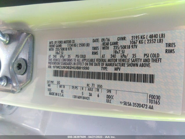 Ford ESCAPE SE 2017 1FMCU9G92HUB81550 Image 11