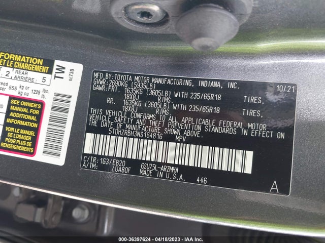 Toyota Highlander Xle 2022 5TDHZRBH3NS164816 Image 10
