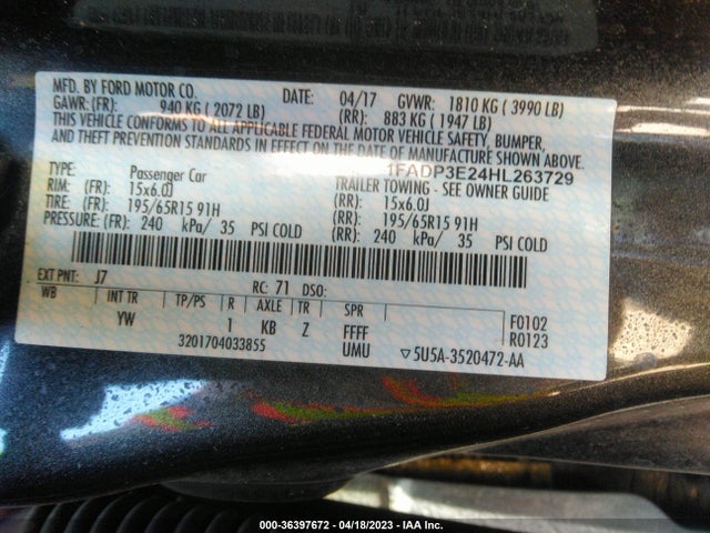 1FADP3E24HL263729 Ford FOCUS S