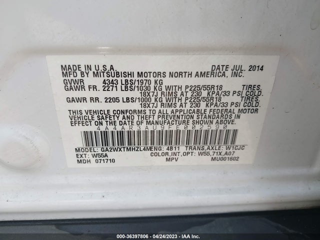 Mitsubishi Outlander Sport Es 2015 4A4AR3AU9FE002590 Image 9