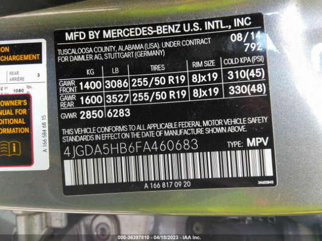 4JGDA5HB6FA460683 Mercedes-Benz M-class Ml 350