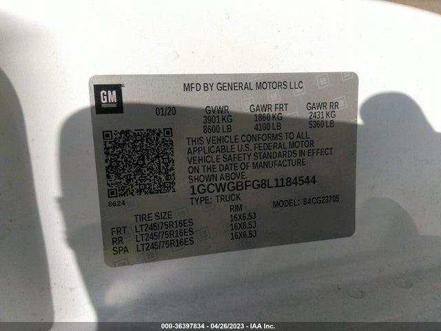 Chevrolet EXPRESS CARGO VAN 2020 1GCWGBFG8L1184544 Image 9