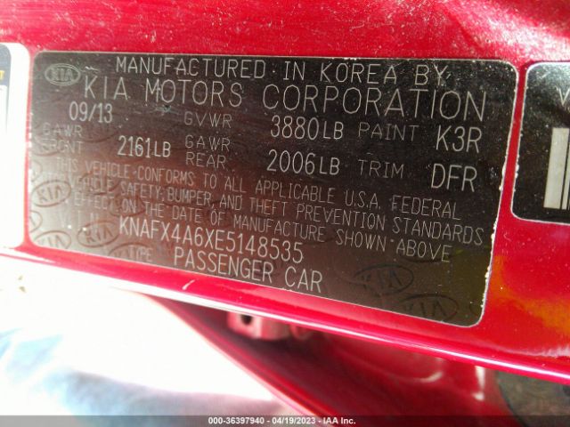 KNAFX4A6XE5148535 KIA FORTE LX