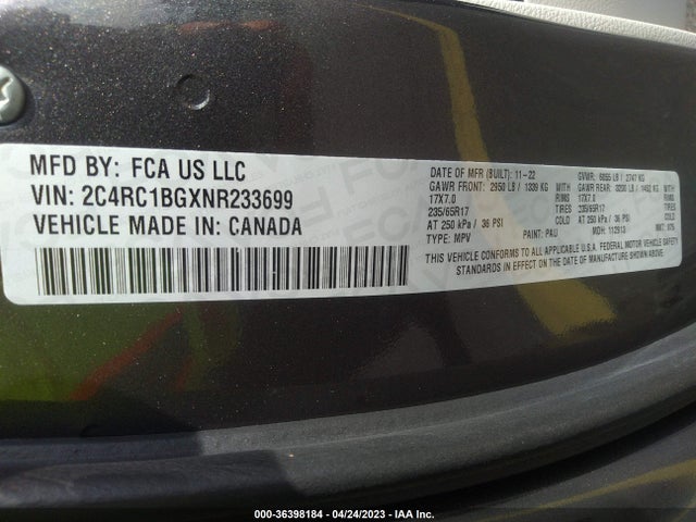 2C4RC1BGXNR233699 Chrysler Pacifica Touring L