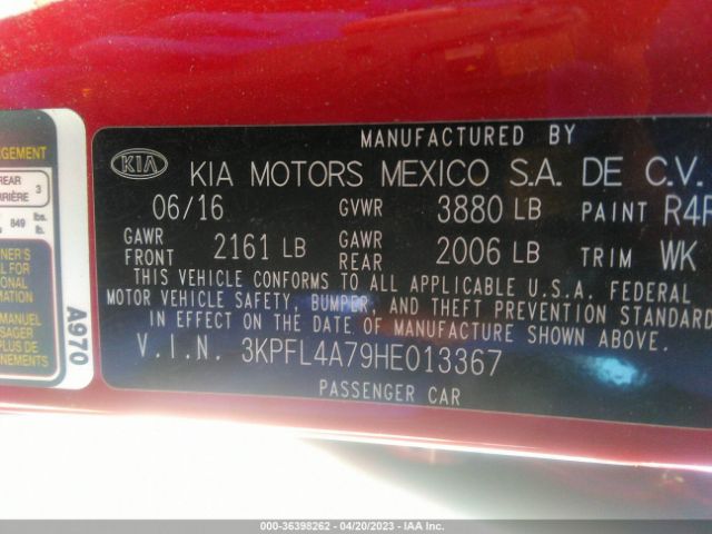 3KPFL4A79HE013367 KIA FORTE S