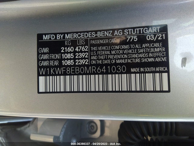 2021 MERCEDES-BENZ C-CLASS C 300 VIN: W1KWF8EB0MR641030