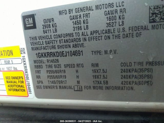 1GKKRRKD0EJ104691 GMC ACADIA SLT