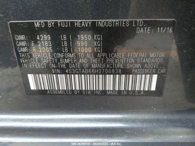 4S3GTAB66H3700838 Subaru Impreza Premium