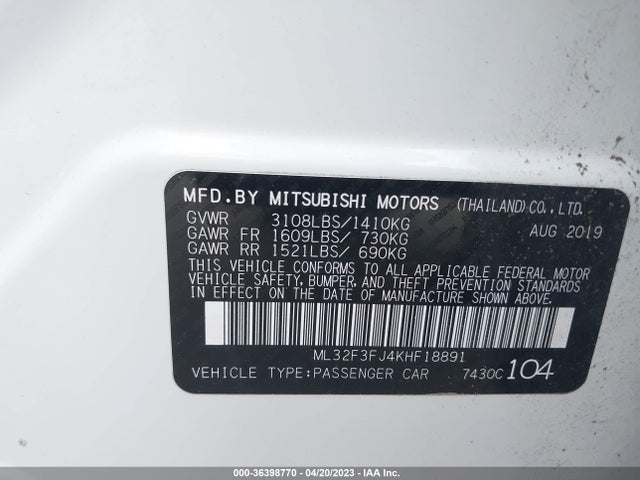 ML32F3FJ4KHF18891 Mitsubishi Mirage G4 Es/rf