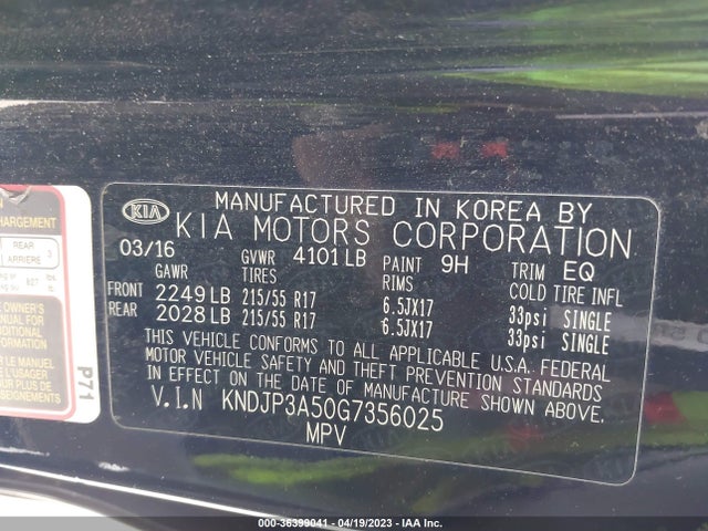 KIA SOUL + 2016 KNDJP3A50G7356025 Image 9