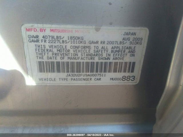 2010 MITSUBISHI LANCER ES VIN: JA32U2FU9AU007511