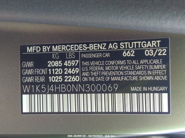 2022 Mercedes-Benz CLA-Class, VIN: W1K5J4HB0NN300069