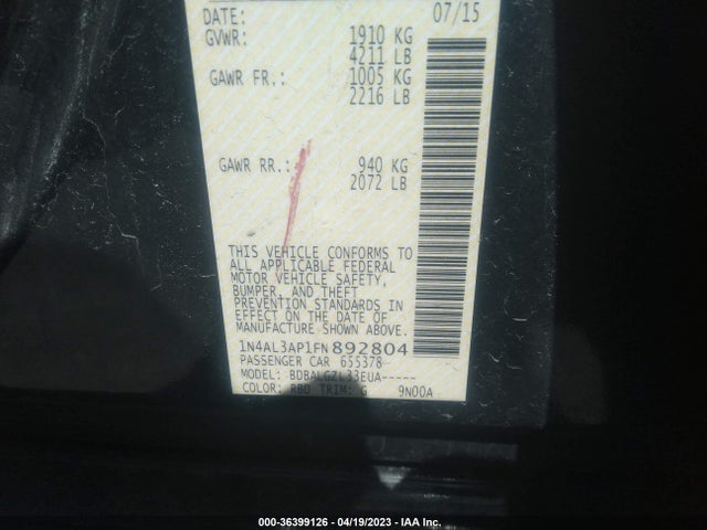 2015 NISSAN ALTIMA 2.5 VIN: 1N4AL3AP1FN892804