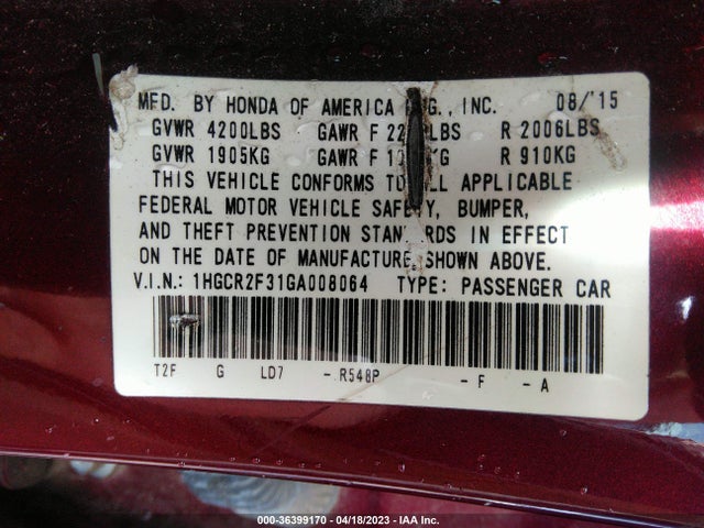 Honda k24w1 2016 1HGCR2F31GA008064 Image 21