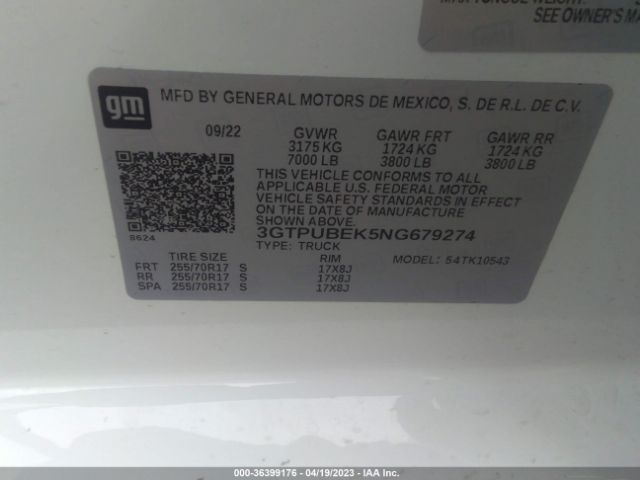 3GTPUBEK5NG679274 GMC Sierra 1500 Sle