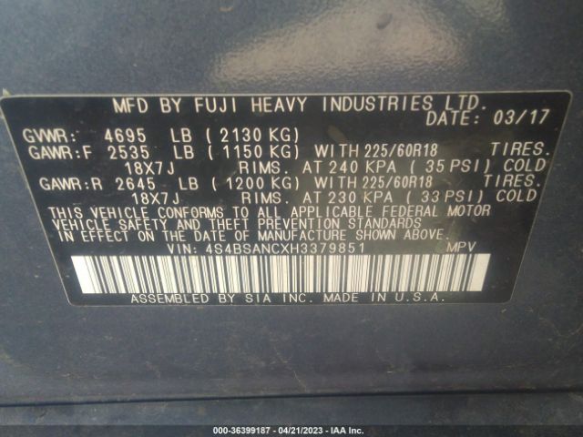 4S4BSANCXH3379851 Subaru Outback Limited