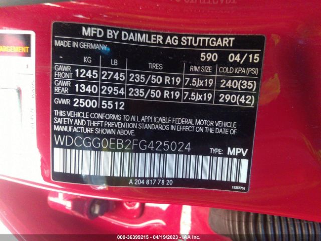 WDCGG0EB2FG425024 Mercedes-Benz Glk-class Glk 250 Bluetec