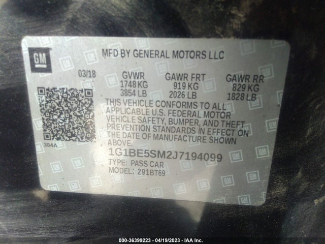 Chevrolet CRUZE LT 2018 1G1BE5SM2J7194099 Image 10