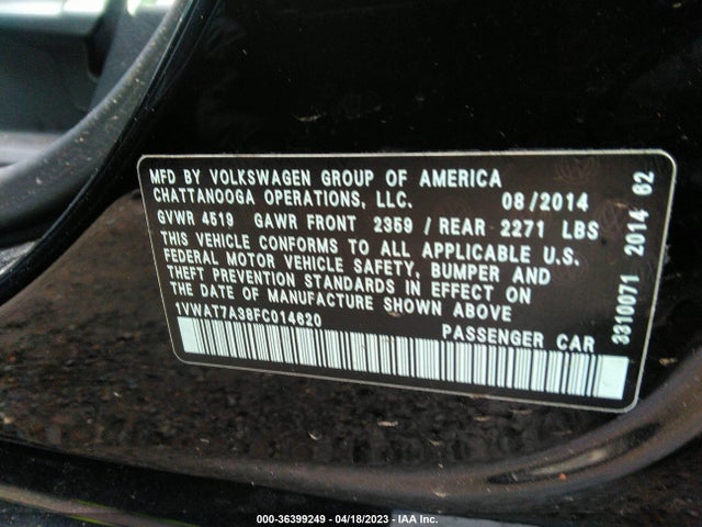 Volkswagen Passat 1.8t S 2015 1VWAT7A38FC014620 Image 10